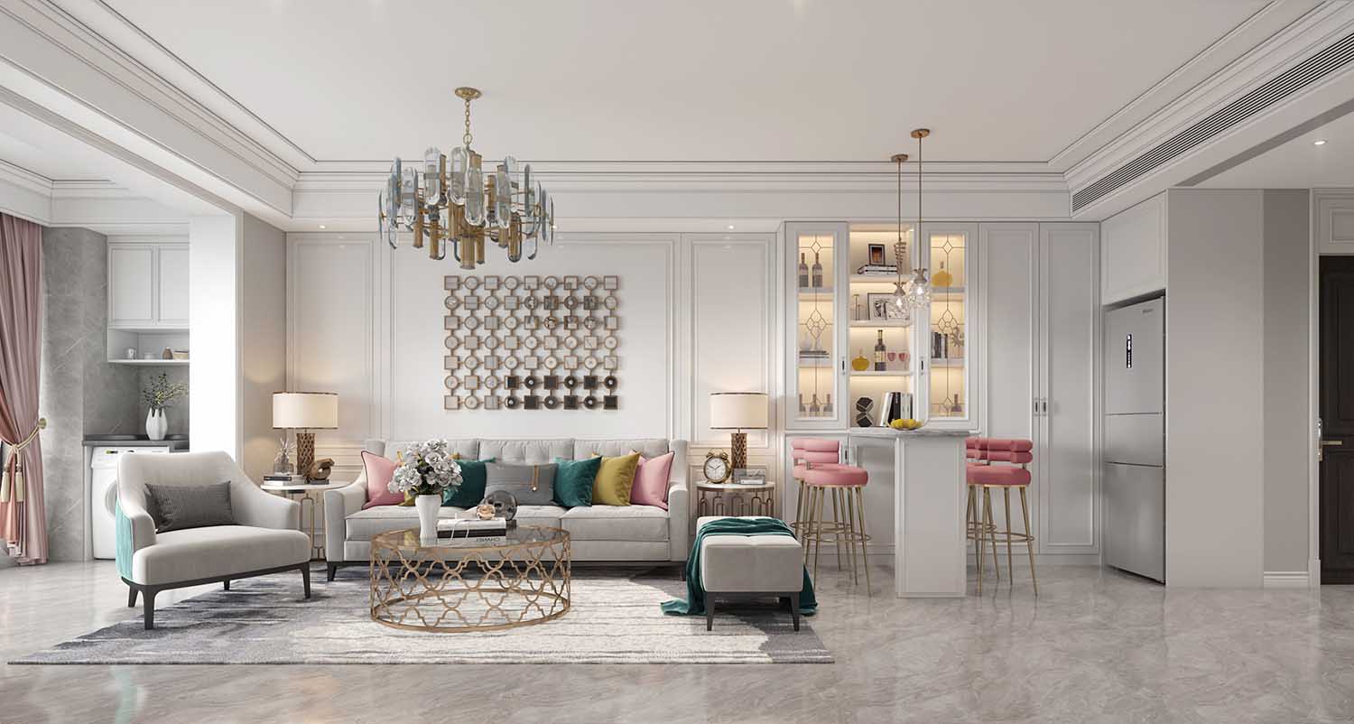 东方丽景102㎡三居室美式风格